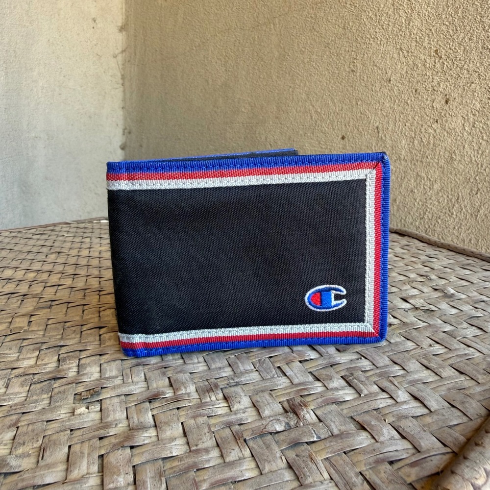 Champion Bifold Wallet Mens OS Black Canvas Sporty Striped Logo Slim Card Holder